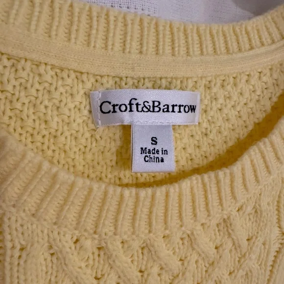 Banana Yellow Crew Neck Cable Knit Sweater 100% Cotton Size Small - Picture 2 of 4